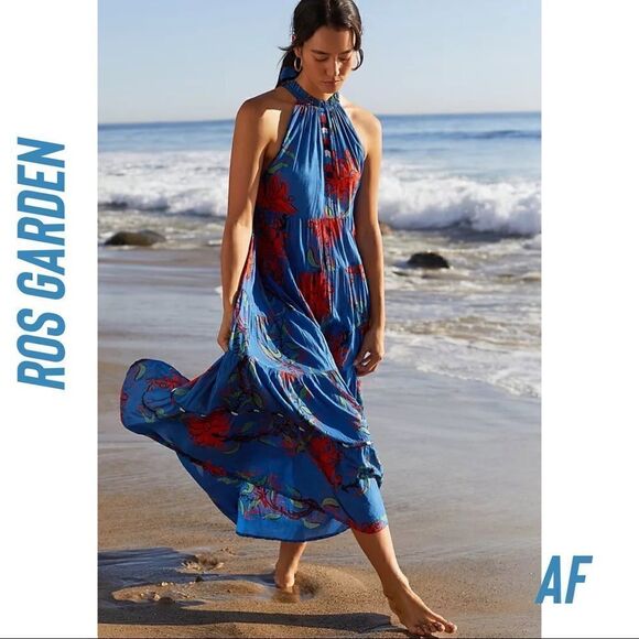 ANTHROPOLOGIE BY RO’S GARDEN VALLEY HALTER TOP MAXI DRESS NEW XS - Picture 1 of 11